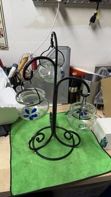 Metal Plant Stand w/ 3 Hanging Glass Planters Blue Flower Design - Thumbnail 7