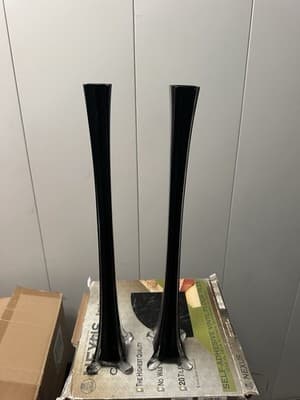 Pair of 15.5” Tall Black Glass Trumpet Bud Vases with Clear Base New - Thumbnail 2