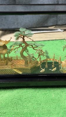 Vintage Chinese Diorama Glass Display Pagoda Garden Scene Figurine - Thumbnail 3