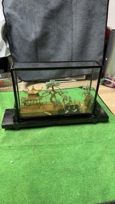 Vintage Chinese Diorama Glass Display Pagoda Garden Scene Figurine