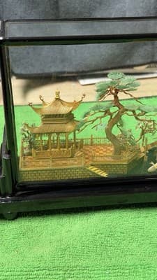 Vintage Chinese Diorama Glass Display Pagoda Garden Scene Figurine - Thumbnail 2