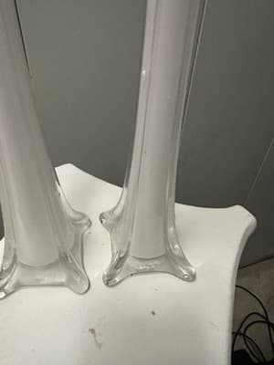 Pair of 15.5” Tall Glass Trumpet Bud Vases White Interior Clear Base New - Thumbnail 4