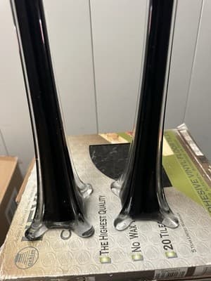 Pair of 15.5” Tall Black Glass Trumpet Bud Vases with Clear Base New - Thumbnail 3