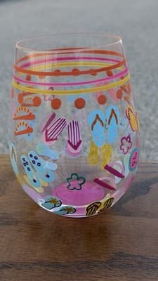 Lolita Wine Glass Flip Flops Too Hand Painted Colorful Fun Glass - Thumbnail 2