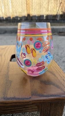Lolita Wine Glass Flip Flops Too Hand Painted Colorful Fun Glass - Thumbnail 3