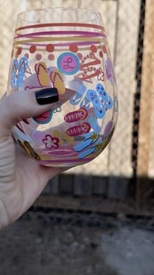 Lolita Wine Glass Flip Flops Too Hand Painted Colorful Fun Glass - Thumbnail 4