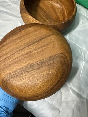 Set of 2 Acacia Wood Serving Bowls Natural Wooden Salad Bowls - Thumbnail 8