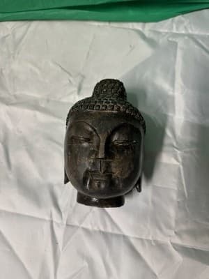 Stone Buddha Head Sculpture Dark Bronze Finish Zen Asian Decor 8” - Thumbnail 10