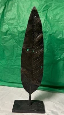 Crate & Barrel Mango Leaf Metal Sculpture Black Modern Home Decor Accent Stand