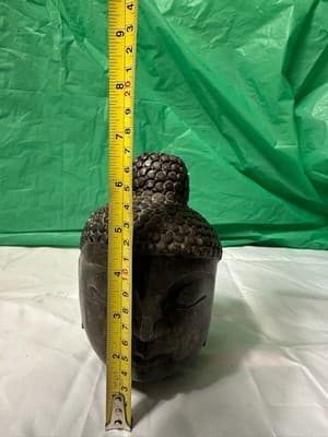 Stone Buddha Head Sculpture Dark Bronze Finish Zen Asian Decor 8” - Thumbnail 9