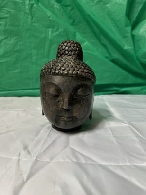 Stone Buddha Head Sculpture Dark Bronze Finish Zen Asian Decor 8” - Thumbnail 11
