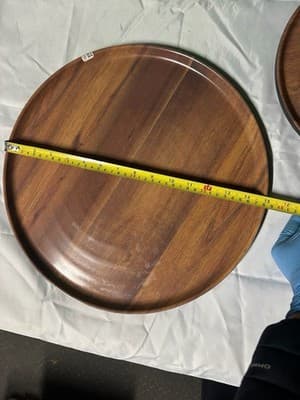 Serving Bowl & Round Tray Set Wood Look Finish Modern Kitchen Decor Used - Thumbnail 3