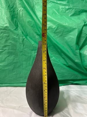 Modern Dark Brown Ceramic Vase Wood Look Minimalist Decor Thailand 12” - Thumbnail 6