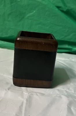 Dacasso Wooden Square Desk Organizer Pen Holder Dark Wood Office Accessory