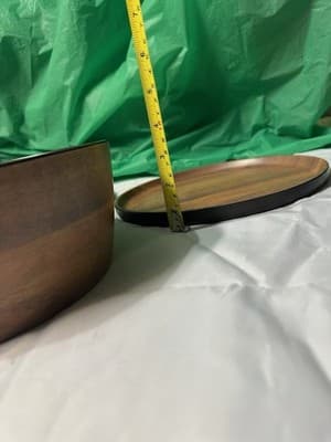 Serving Bowl & Round Tray Set Wood Look Finish Modern Kitchen Decor Used - Thumbnail 9