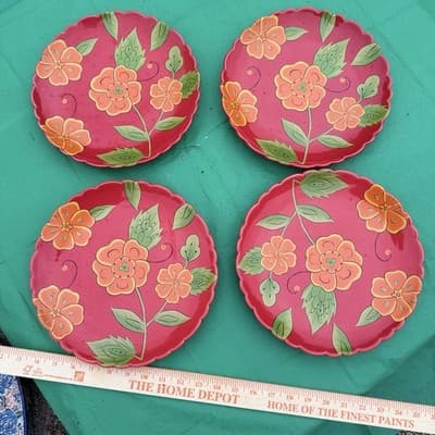 Temp-tations by Tara Poppy Red 10” Plates Set of 4 Floral