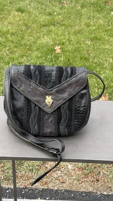 Vintage Sharif Black Leather Suede Patchwork Shoulder Bag Made in USA