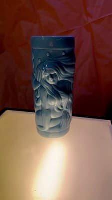 Blue Ceramic Tiki Mug – Mermaid Design – 8” Tall – Vintage Style