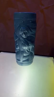 Blue Ceramic Tiki Mug – Mermaid Design – 8” Tall – Vintage Style - Thumbnail 3