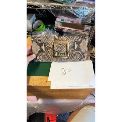 Michael Kors Sutton Large Clutch Dark Sand Snakeskin Leather Buckle 30H01SOC3E - Thumbnail 3