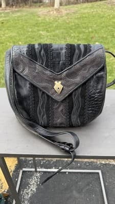Vintage Sharif Black Leather Suede Patchwork Shoulder Bag Made in USA - Thumbnail 2