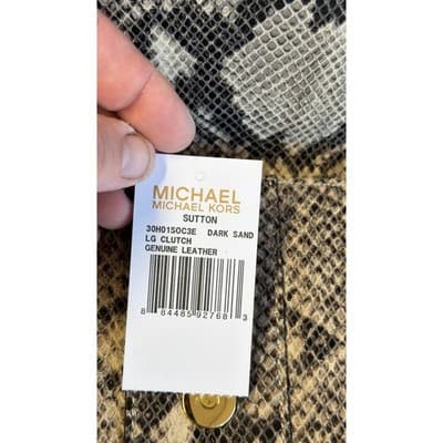 Michael Kors Sutton Large Clutch Dark Sand Snakeskin Leather Buckle 30H01SOC3E - Thumbnail 10