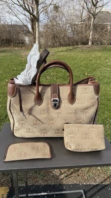 Dooney & Bourke DB Signature Canvas Double Handle Tote Bag Set New