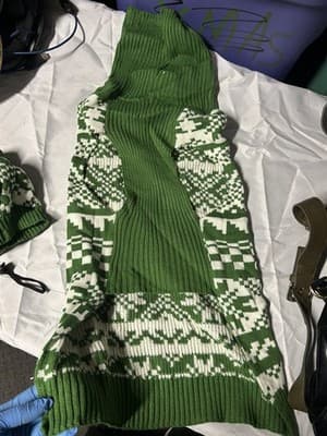 Green Nordic Dog Sweater & Hat Set Knit Winter Warm Reindeer Pattern