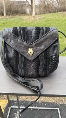 Vintage Sharif Black Leather Suede Patchwork Shoulder Bag Made in USA - Thumbnail 3