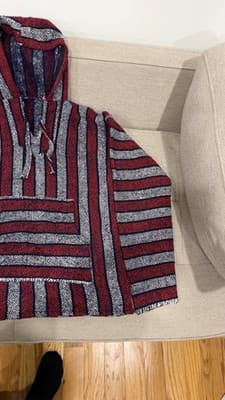 Mexican Baja Hoodie Drug Rug Pullover Red Blue White Striped Medium - Thumbnail 4