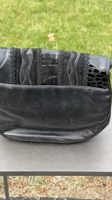 Vintage Sharif Black Leather Suede Patchwork Shoulder Bag Made in USA - Thumbnail 6