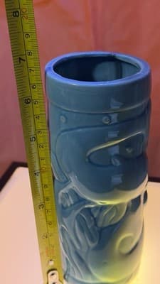 Blue Ceramic Tiki Mug – Mermaid Design – 8” Tall – Vintage Style - Thumbnail 6