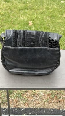 Vintage Sharif Black Leather Suede Patchwork Shoulder Bag Made in USA - Thumbnail 5