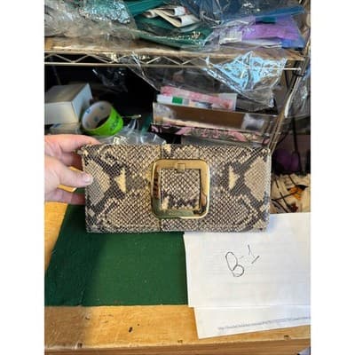 Michael Kors Sutton Large Clutch Dark Sand Snakeskin Leather Buckle 30H01SOC3E - Thumbnail 2