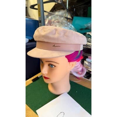 Don Paris Women Beige Baker Boy Newsboy Hat Lambskin Leather Trim Size S - Thumbnail 2