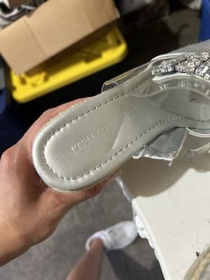 Karl Lagerfeld Paris Silver Espadrille Wedge Sandals with Rhinestones Sz 6.5 - Thumbnail 3