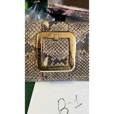 Michael Kors Sutton Large Clutch Dark Sand Snakeskin Leather Buckle 30H01SOC3E - Thumbnail 5