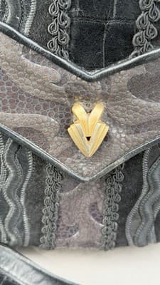 Vintage Sharif Black Leather Suede Patchwork Shoulder Bag Made in USA - Thumbnail 4