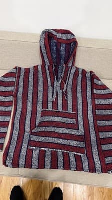 Mexican Baja Hoodie Drug Rug Pullover Red Blue White Striped Medium - Thumbnail 3