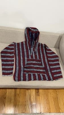 Mexican Baja Hoodie Drug Rug Pullover Red Blue White Striped Medium - Thumbnail 2