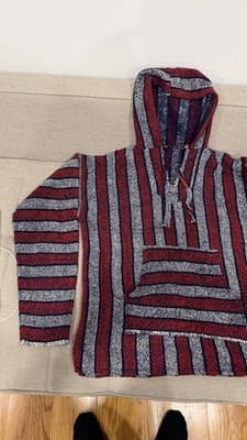 Mexican Baja Hoodie Drug Rug Pullover Red Blue White Striped Medium - Thumbnail 5