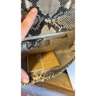 Michael Kors Sutton Large Clutch Dark Sand Snakeskin Leather Buckle 30H01SOC3E - Thumbnail 12
