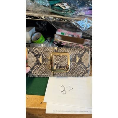 Michael Kors Sutton Large Clutch Dark Sand Snakeskin Leather Buckle 30H01SOC3E - Thumbnail 4