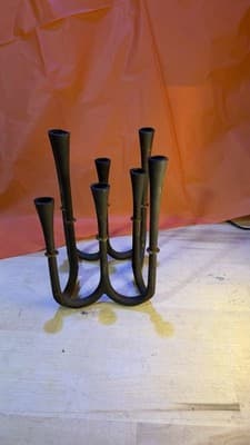 Vintage Wrought Iron 7-Arm Candelabra – Black Metal – 8” Tall – Rustic Decor