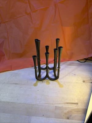 Vintage Wrought Iron 7-Arm Candelabra – Black Metal – 8” Tall – Rustic Decor - Thumbnail 2