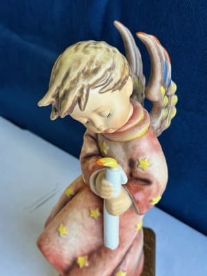 Goebel Angel Figurine w Candle on Wood Base First Issue Best of All - Thumbnail 4