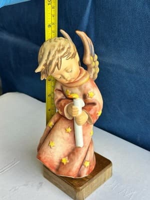 Goebel Angel Figurine w Candle on Wood Base First Issue Best of All