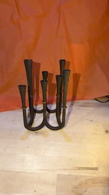 Vintage Wrought Iron 7-Arm Candelabra – Black Metal – 8” Tall – Rustic Decor - Thumbnail 3