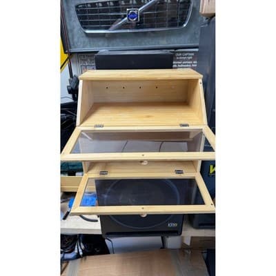 Bamboo 2 Layer Bread Box Kitchen Countertop Storage Bin Wood Double Compartment - Thumbnail 5