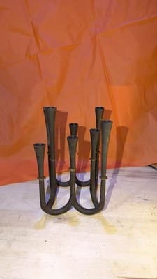 Vintage Wrought Iron 7-Arm Candelabra – Black Metal – 8” Tall – Rustic Decor - Thumbnail 4